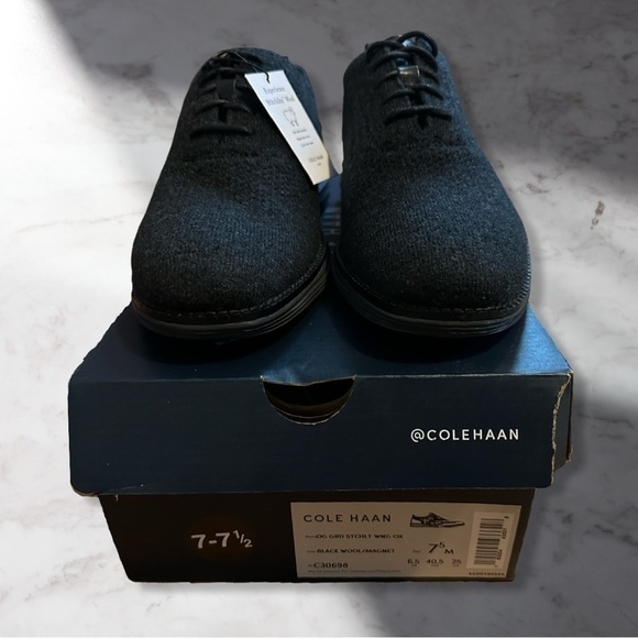 Cole Hahn Zero Grand Stitchlite Wingtip Oxford In Black Magnet Size 7.5 Men’s - Picture 1 of 5